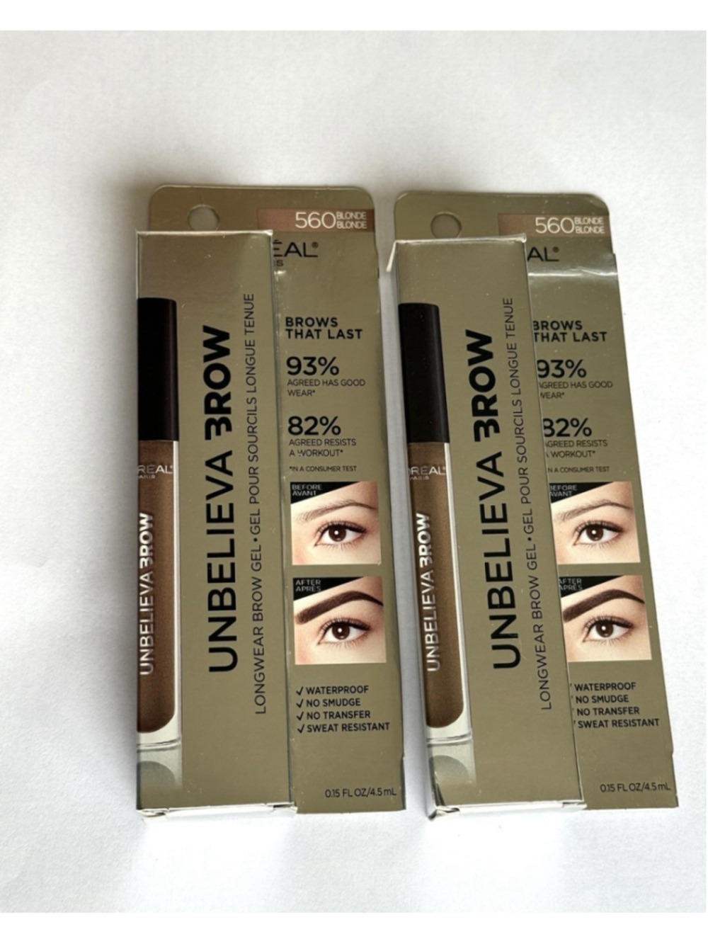 L’Oreal Unbelieva Brow Longwear Brow Gel 560 Blonde 0.15 fl oz Set Of 2 New